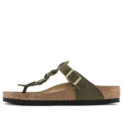 Birkenstock Gizeh Braided Oiled Leather Narrow Fit Sandals 'olive Green'