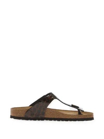 Birkenstock Gizeh Crocodile-effect Sandals In Burgundy