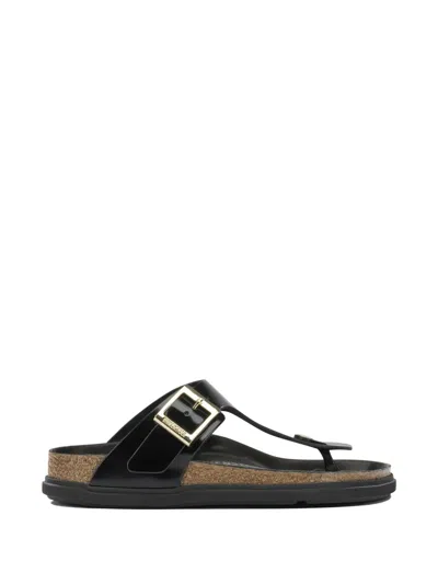 Birkenstock Gizeh Droplet Buckle Flat Cork Sandals In Black
