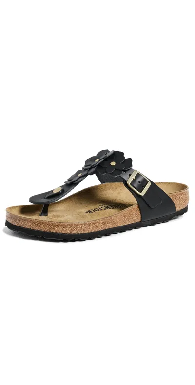 Birkenstock Gizeh Flower 1026693 Sandals Women Black Leather Thong Gal1567