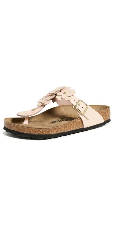 Birkenstock Gizeh Flowers Pink Purple Leather Sandals In Brown