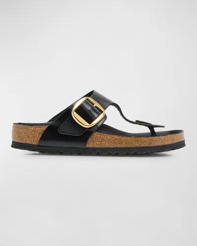 Birkenstock Gizeh Leather Buckle Thong Sandals In Black