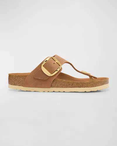 Birkenstock Gizeh Leather Buckle Thong Sandals In Cognac