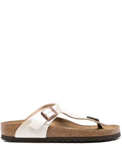 Birkenstock Silver Leather Gizeh Thong Slippers In Multi
