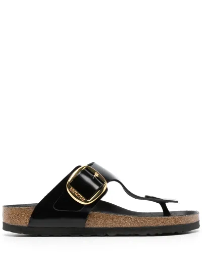Birkenstock Gizeh Logo-engraved Leather Sandals In Black