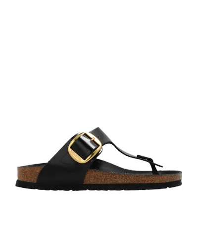 Birkenstock Gizeh Big Buckle High-shine Black Leather Toe Post Sandals