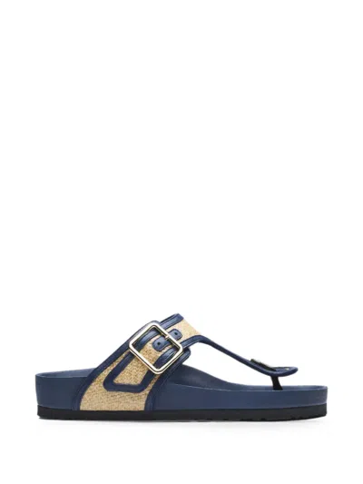 Birkenstock Natural Raffia Gizeh Thong Sandals In Blue