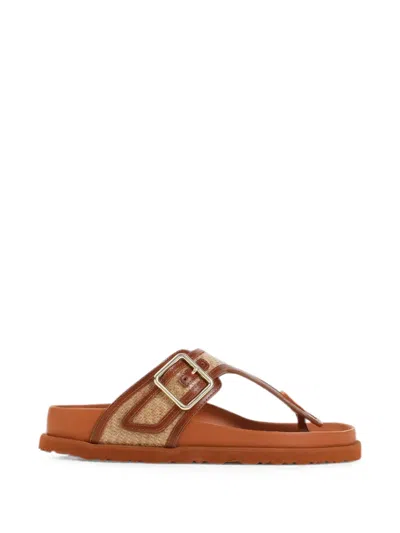 Birkenstock Framed Leather-trimmed Raffia Sandals In Brown