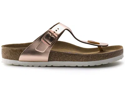 Pre-owned Birkenstock Gizeh Softbed (women's) Sneakers In Metallic Cooper In Brown