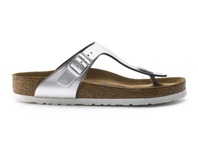 Pre-owned Birkenstock Gizeh Softbed (women's) Sneakers In Metallic Silver