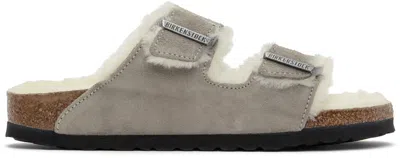 Birkenstock Arizona Shearling & Suede Sandals In Grey
