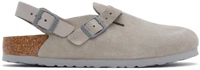 Birkenstock Stone Grey Suede Tokyo Slipper In Gray