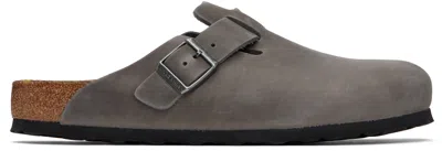 Birkenstock Gray Regular Boston Soft Footbed Slip-on Loafers In Iron Oiled Leather