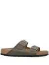 Birkenstock Green Leather Arizona Sandals In Gray