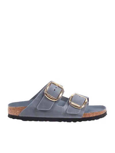 Birkenstock Grey Arizona Oiled Leather Slide Sandal In Gray