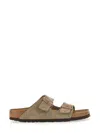 Birkenstock Grey Suede Arizona Slippers In Animal Print