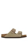 Birkenstock Arizona Suede Dual-buckle Slide Sandals In Taupe