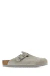 Birkenstock Grey Suede Boston Slippers In Stonecoin