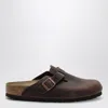 Birkenstock Leather Boston Slippers Buckle Detail In Brown
