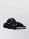 Birkenstock Arizona Shearling Slides With Large Buckle In Black