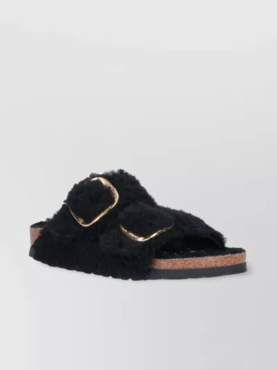 BIRKENSTOCK HEELED SANDALS WITH CORK SOLE AND FAUX FUR