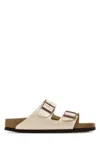 Birkenstock Arizona Double-buckle Metallic Slides In Pearlwhite