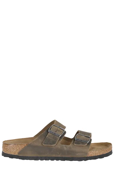 Birkenstock Khaki Arizona Sfb Double-strap Oiled Leather Sandals In Animal Print