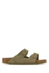 Birkenstock Khaki Suede Arizona Slippers In Fadedkhaki