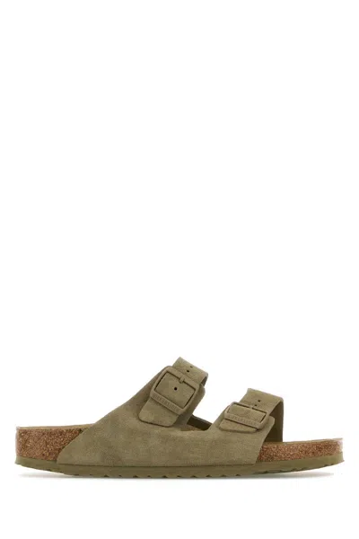 Birkenstock Khaki Suede Arizona Slippers In Fadedkhaki
