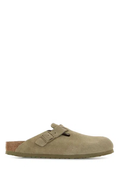 Birkenstock Khaki Suede Boston Slippers In Brown