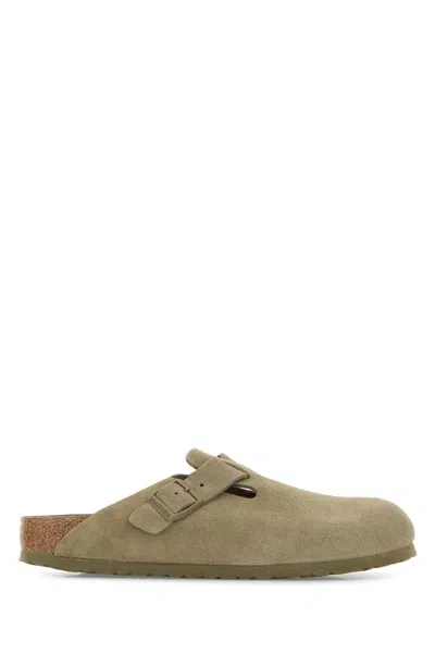 Birkenstock Khaki Suede Boston Slippers In Green