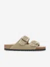 Birkenstock Narrow Fit Arizona Shearling Slides In Beige
