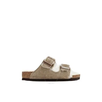 BIRKENSTOCK BIRKENSTOCK KIDS TAUPE ARIZONA SHEARLING SLIDES