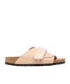 Birkenstock Kyoto Nubuck Leather Slides In Nude