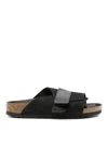 Birkenstock Oita Logo Embossed Leather Slides In Black