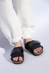 Birkenstock Kyoto Suede And Nubuck Leather Slides In Black