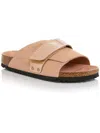 Birkenstock Kyoto Nubuck Leather Slides In Beige