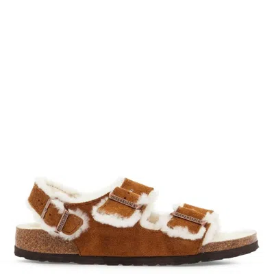 BIRKENSTOCK LADIES MINK MILANO SUEDE SHEARLING SANDALS