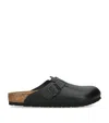Birkenstock Boston Leather Sliders In Black
