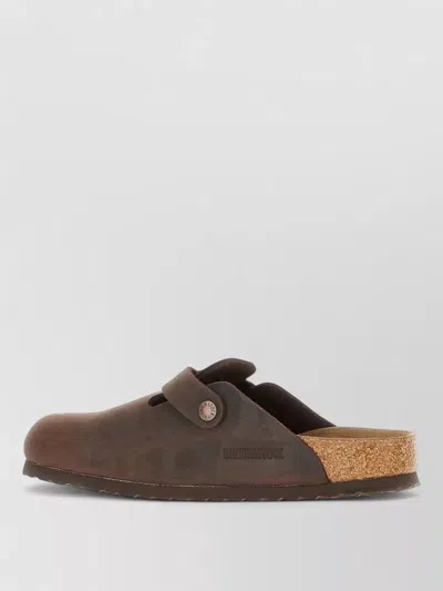 Birkenstock Leather Boston Slippers Open Back Cork Sole In Brown