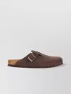 Birkenstock Leather Buckle Detail Slippers With Open Back In Brown