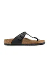 Birkenstock Leather Buckle Flip Flops In Black