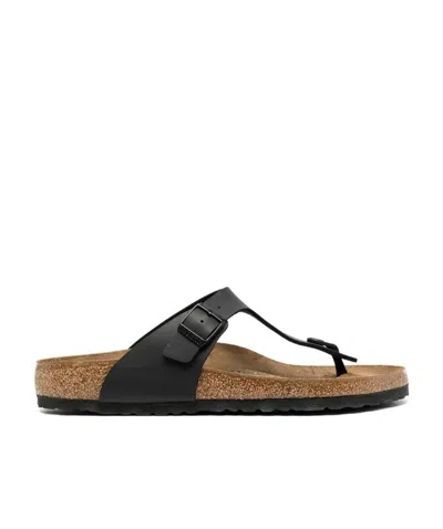 Birkenstock Leather Buckle Flip Flops In Black