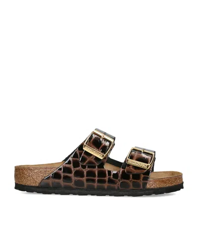 Birkenstock Arizona Croc-effect Leather Sandals In Black