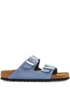 Birkenstock Leather Double-buckle Flats Sandals In Blue