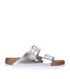 Birkenstock Arizona Soft Footbed Natural Leather Slide In Metallic Silver