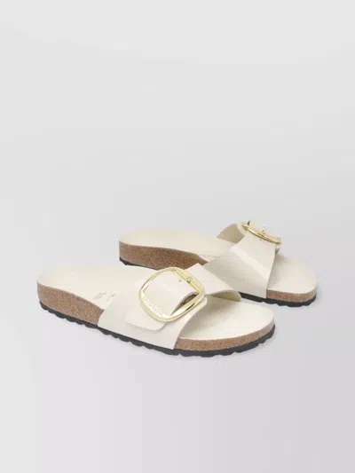 Birkenstock Leather Open Toe Sandals With Big Buckle In White