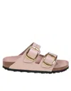 Birkenstock Arizona Big Buckle Nubuck Womens Sandals In Beige