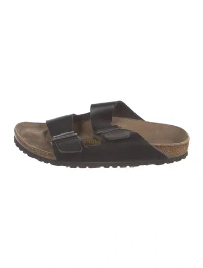 Pre-owned Birkenstock Leather Slides In Black