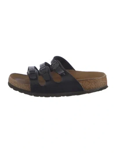 Pre-owned Birkenstock Leather Slides In Black
